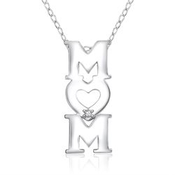 Sterling Silver Vertical 'MOM' Necklace w/Diamond accent
